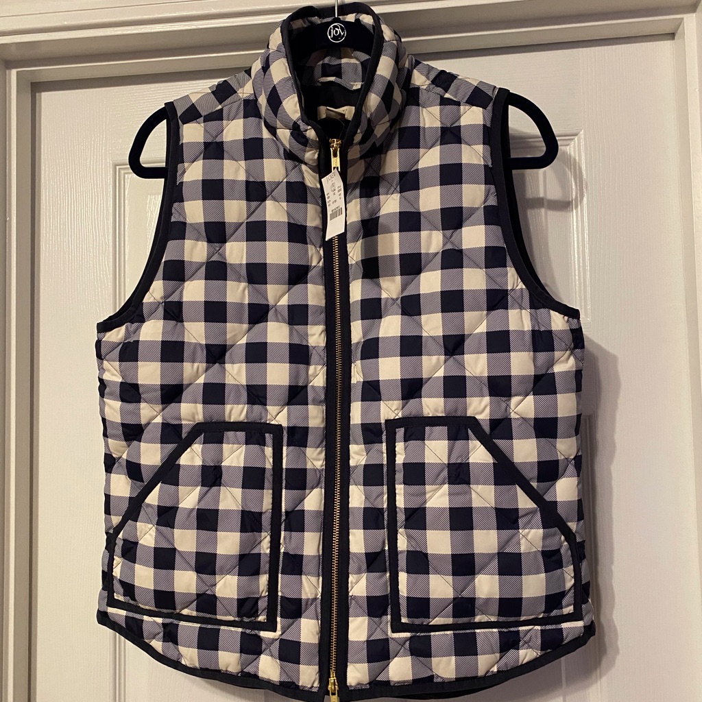 Nwt Jcrew Navy Buffalo Check Plaid Quilted Vest